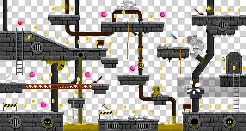 黑暗的街机游戏，污水下水道的地下世界图片素材