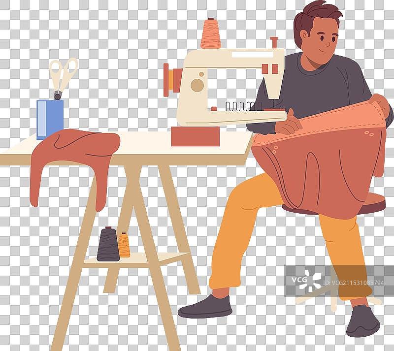 年轻男子正在缝制女性时尚皮包图片素材