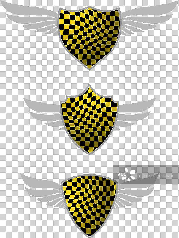 格子黄色旗帜盾牌套装图片素材