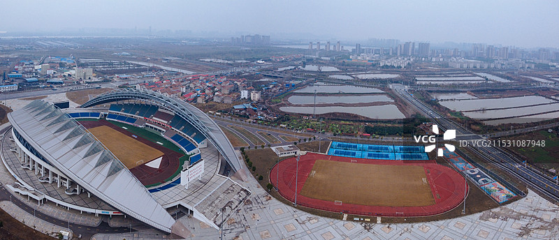 黄冈 体育中心 黄州区 南湖路  雄峰科技园 航拍图片素材