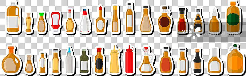 主题：各种大小的玻璃瓶装满了不同的内容图片素材