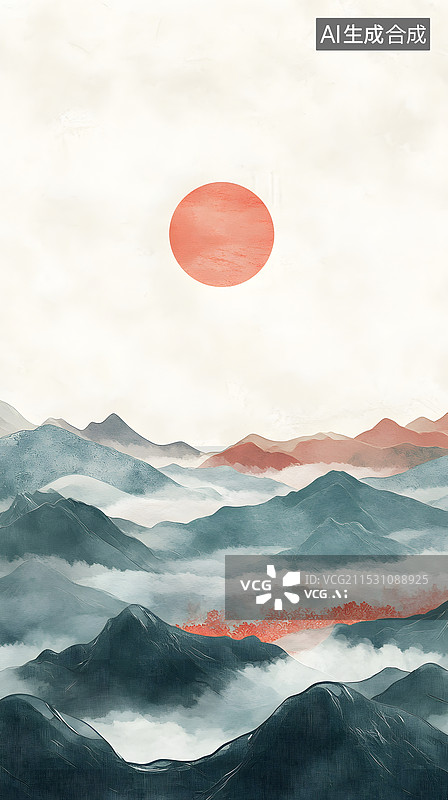 【AI数字艺术】中式水墨风山水背景图片素材