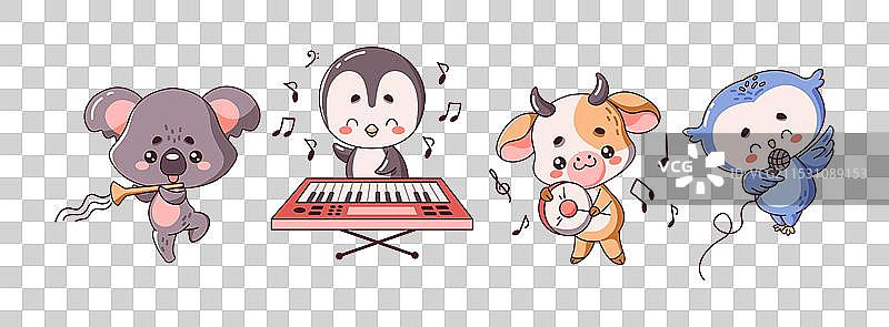 动物在音乐表演中，平面色彩图片素材