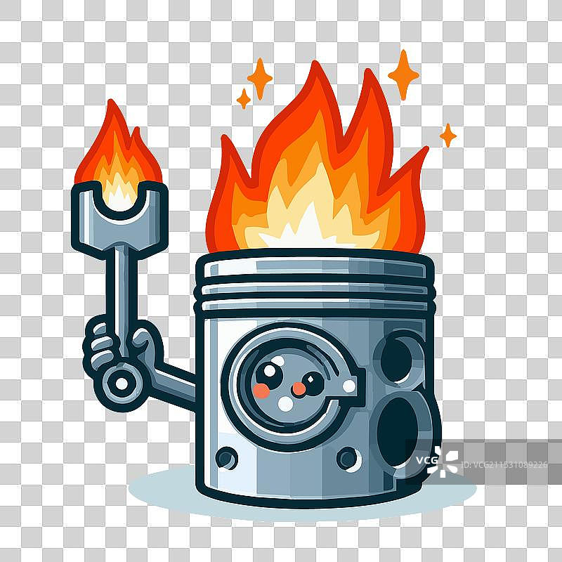 可爱的活塞形状卡通人物正在携带火焰图片素材