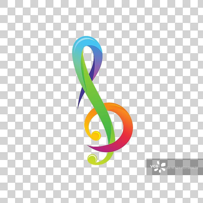 五彩斑斓的高音谱号和八分音符图标图片素材