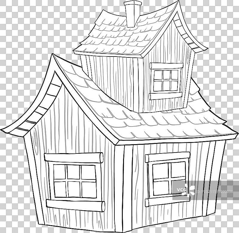 温馨木屋的黑白素描图片素材