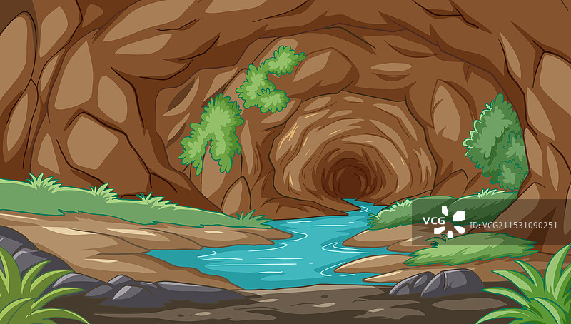 一条宁静的小溪蜿蜒穿过岩石洞穴图片素材