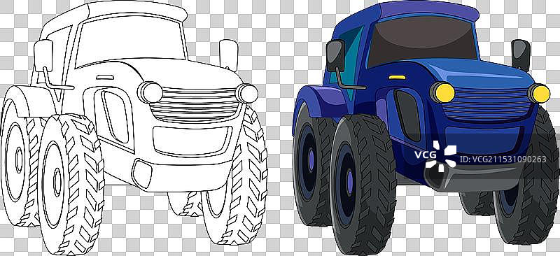 并排的轮廓和上色的怪兽卡车图片素材