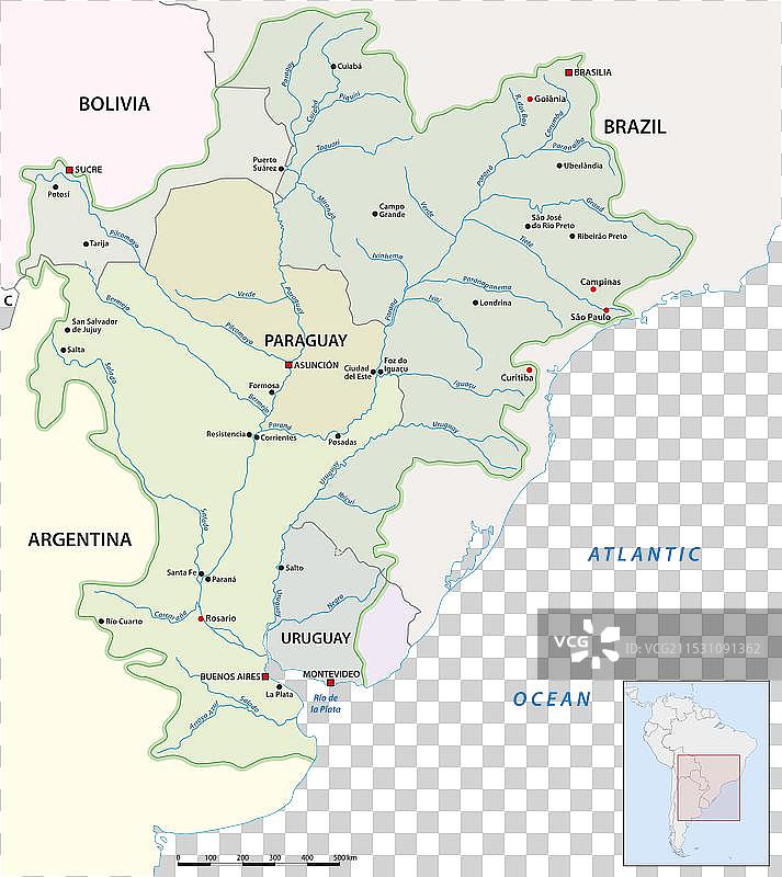 拉普拉塔河流域的排水盆地地图图片素材