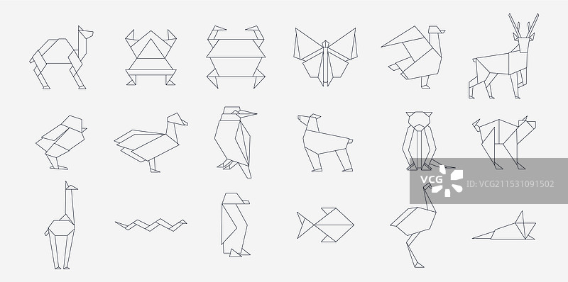 折纸动物的几何形状，源自日本的折叠艺术图片素材