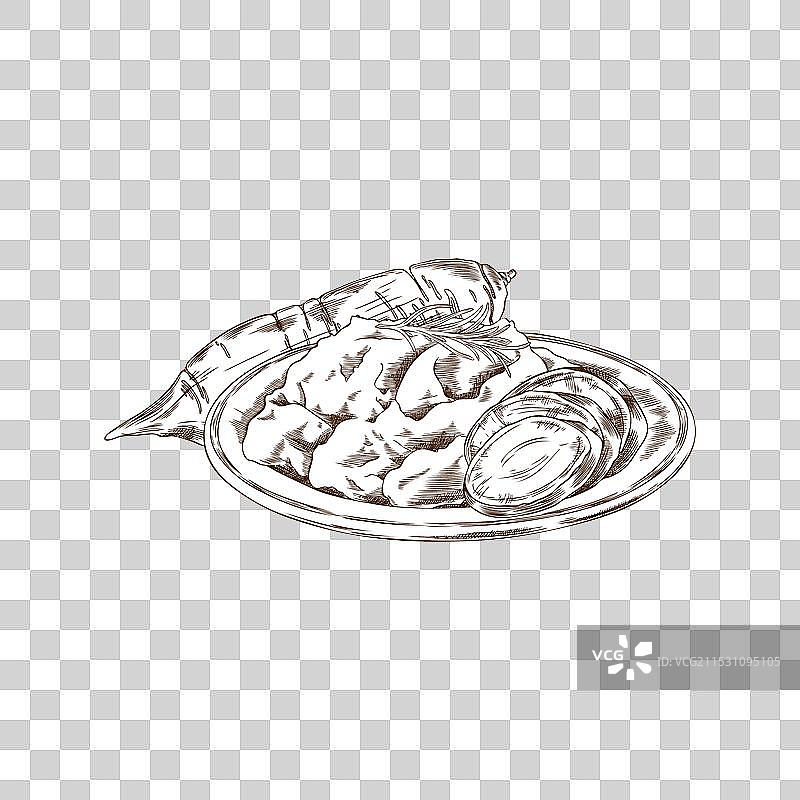 手绘的切成块的煮土豆放在盘子里图片素材