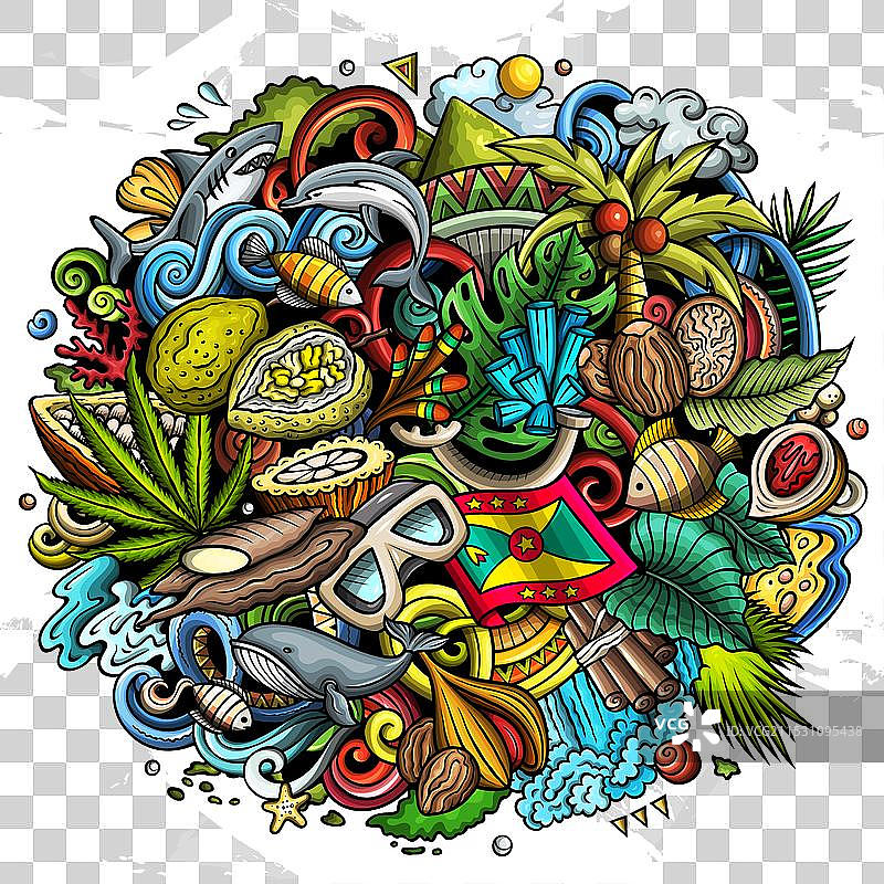 格林纳达卡通涂鸦有趣的地方设计图片素材