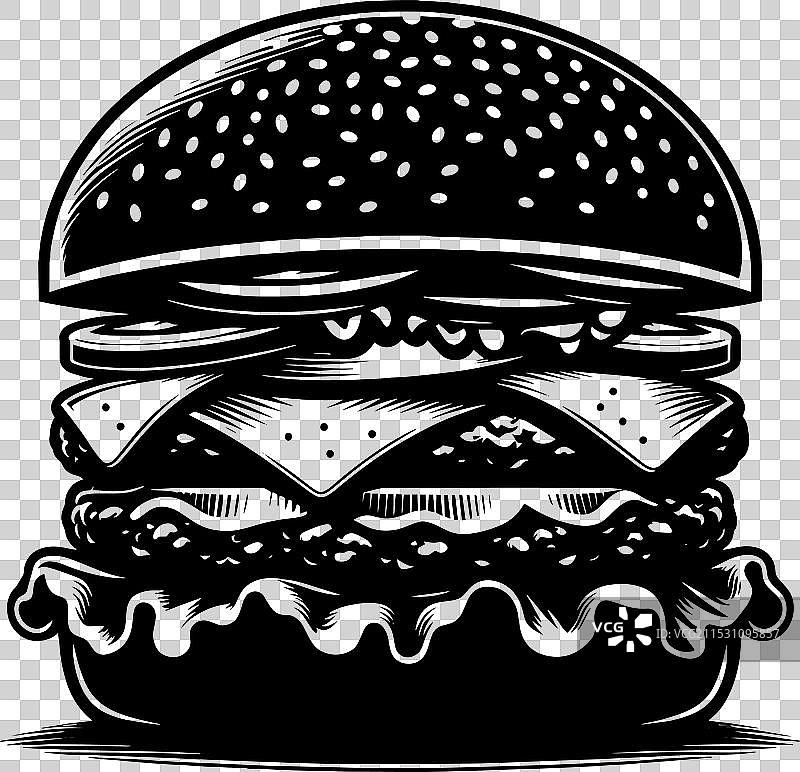 美味汉堡的轮廓在白色背景上独立展示图片素材