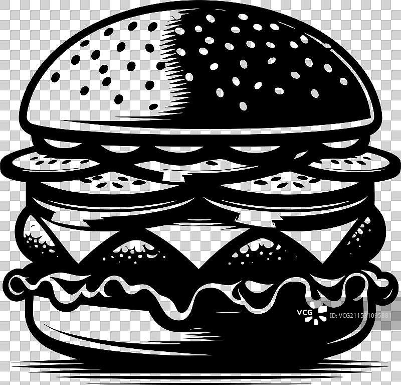 美味汉堡的轮廓在白色背景上独立展示图片素材