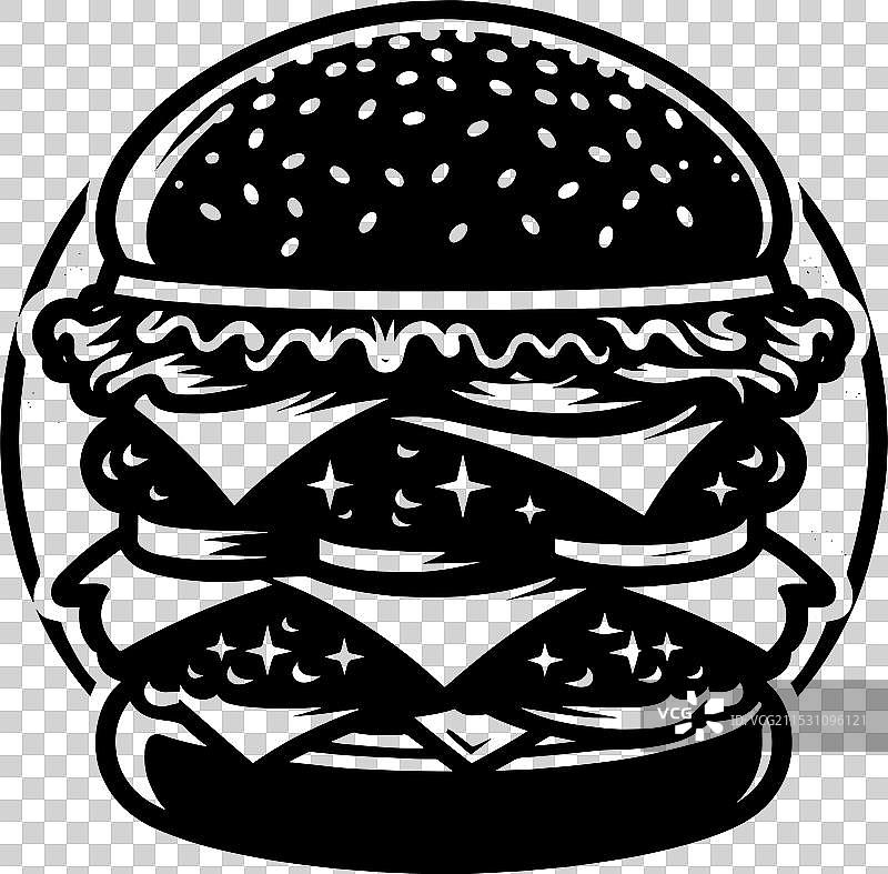 美味汉堡的轮廓在白色背景上独立展示图片素材