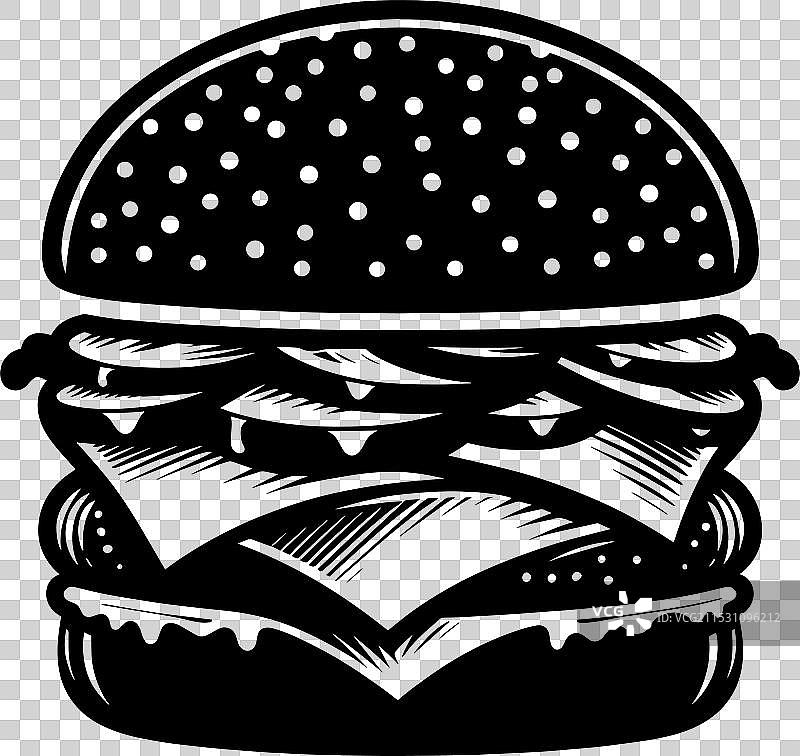 美味汉堡的轮廓在白色背景上独立展示图片素材