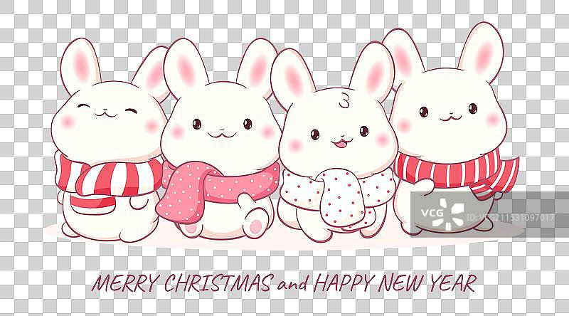 可爱风格的小兔子圣诞贺卡图片素材