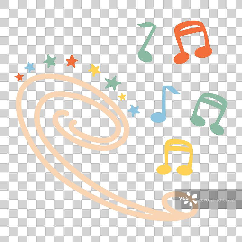 复古彩色的音乐音符、星星和五线谱图片素材