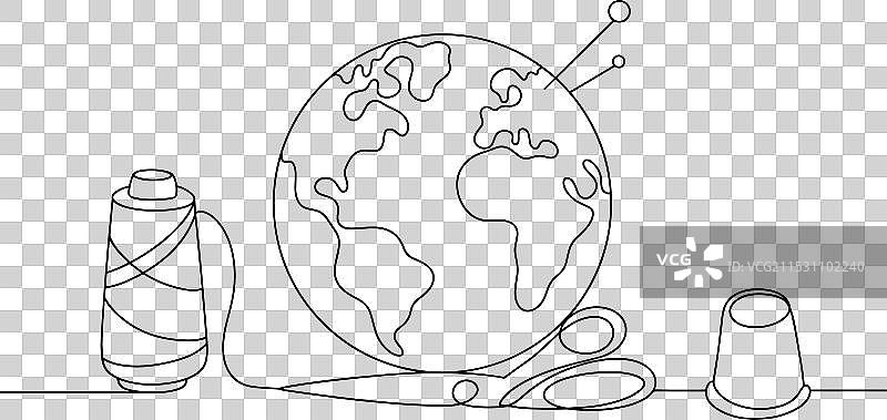地球图案的针垫和剪刀图片素材