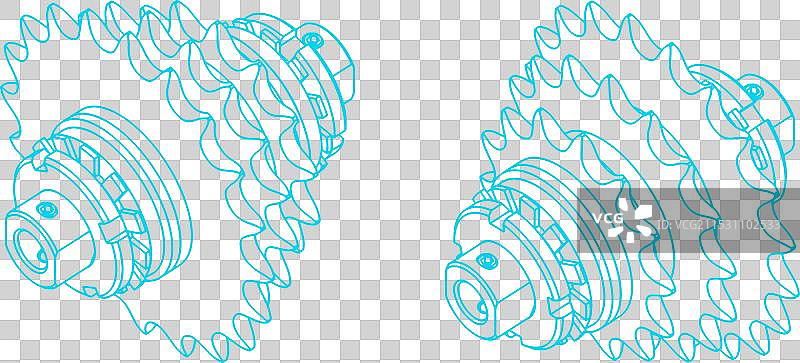 链条齿轮传动等轴测蓝图图片素材