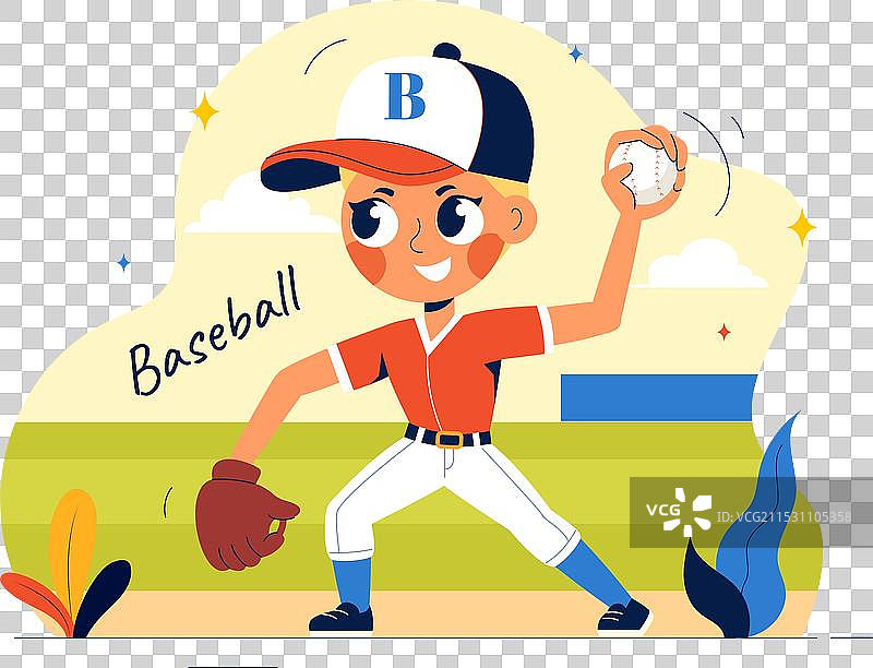 一个穿着制服的儿童棒球运动员正在投球图片素材