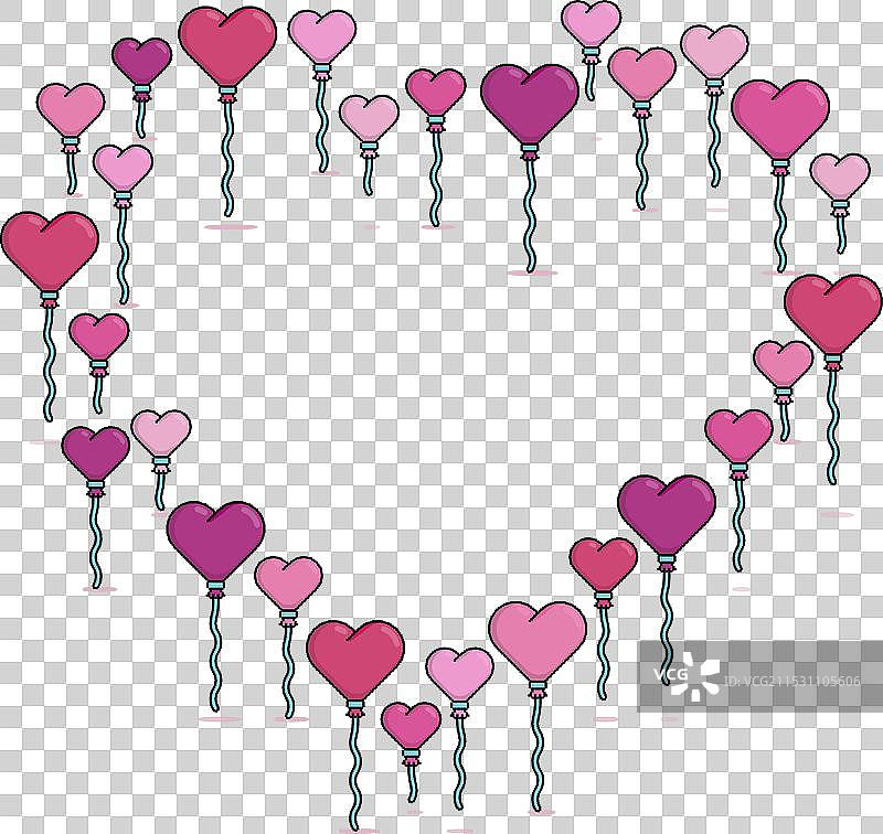 粉色心形气球聚集在一起形成一个图片素材