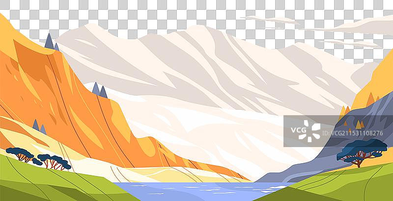 山脉风景，河流与五彩斑斓的山丘图片素材