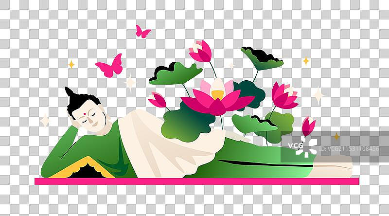 现代彩色的卧佛与莲花图片素材