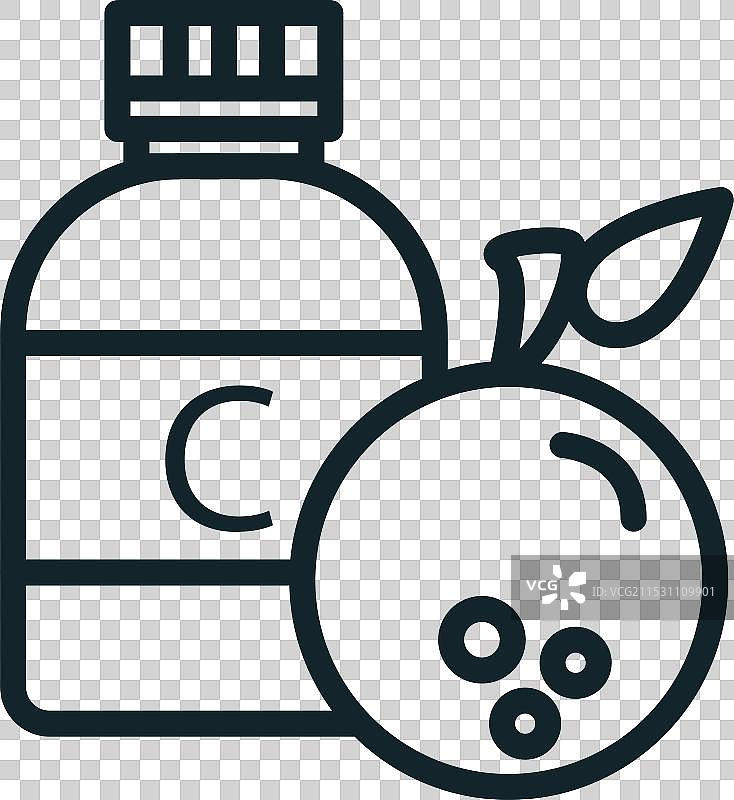 维生素C补充剂瓶，带有橙子图标图片素材