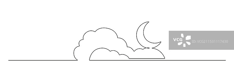 一笔连画的月亮与云朵图片素材