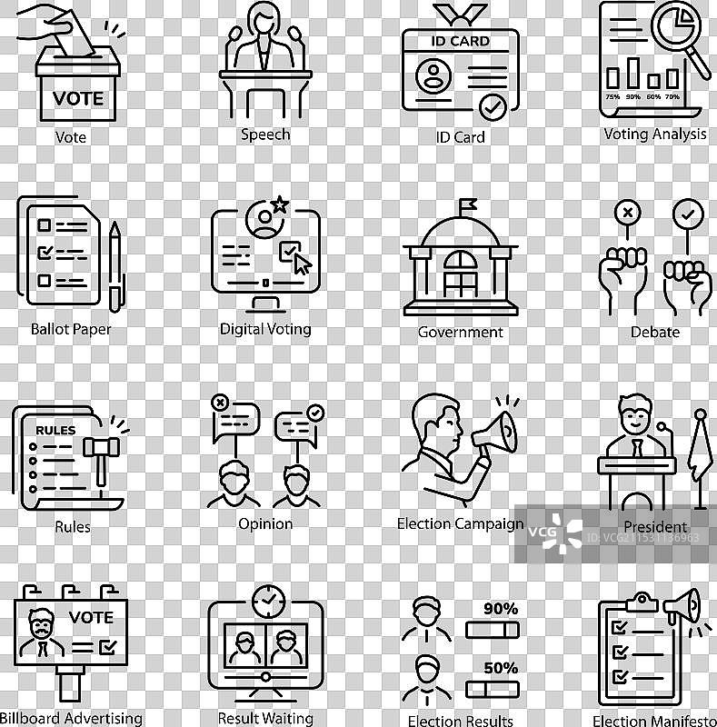 投票线性风格图标集合图片素材