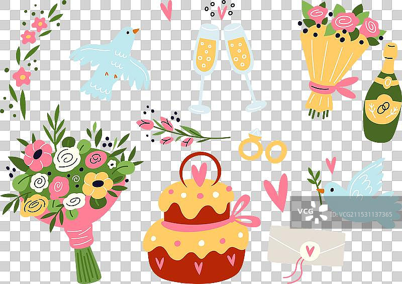 卡通婚礼情侣婚姻庆典图片素材