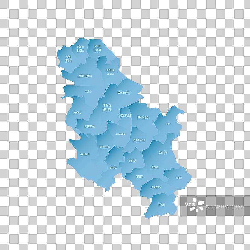 塞尔维亚行政区划政治地图图片素材