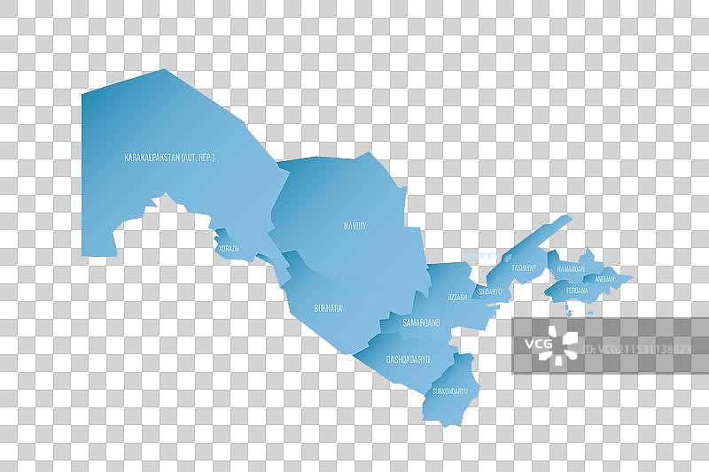 乌兹别克斯坦行政区划政治地图图片素材