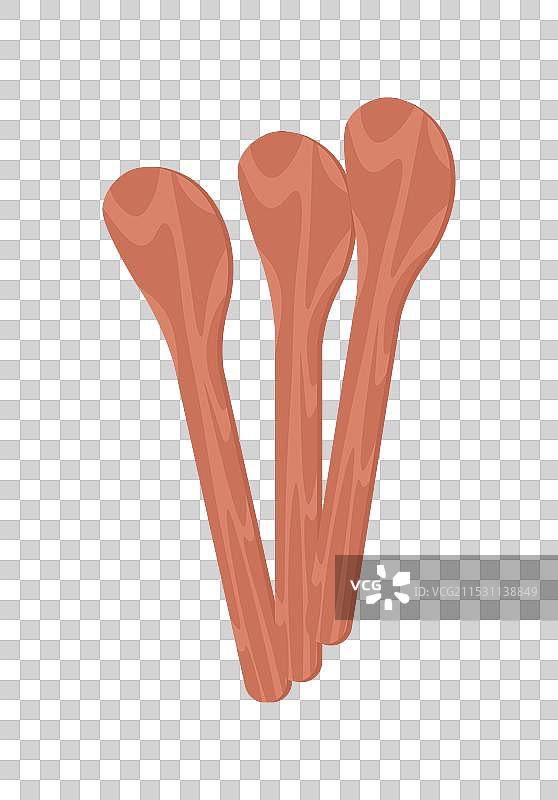 三把平底木制厨房勺图片素材