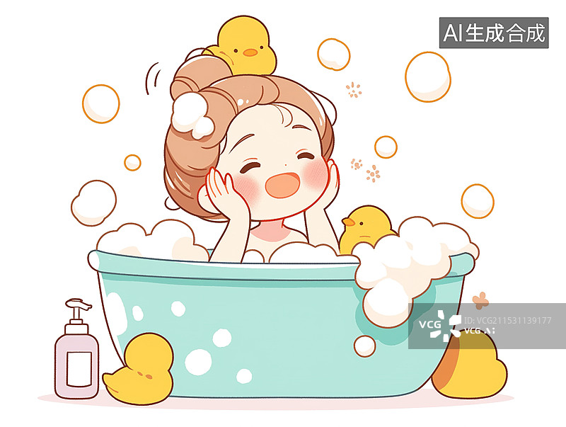 【AI数字艺术】一个洗泡泡浴的女孩图片素材