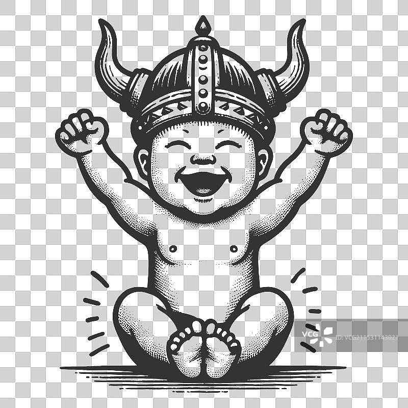 穿着维京人服装的笑宝宝图片素材