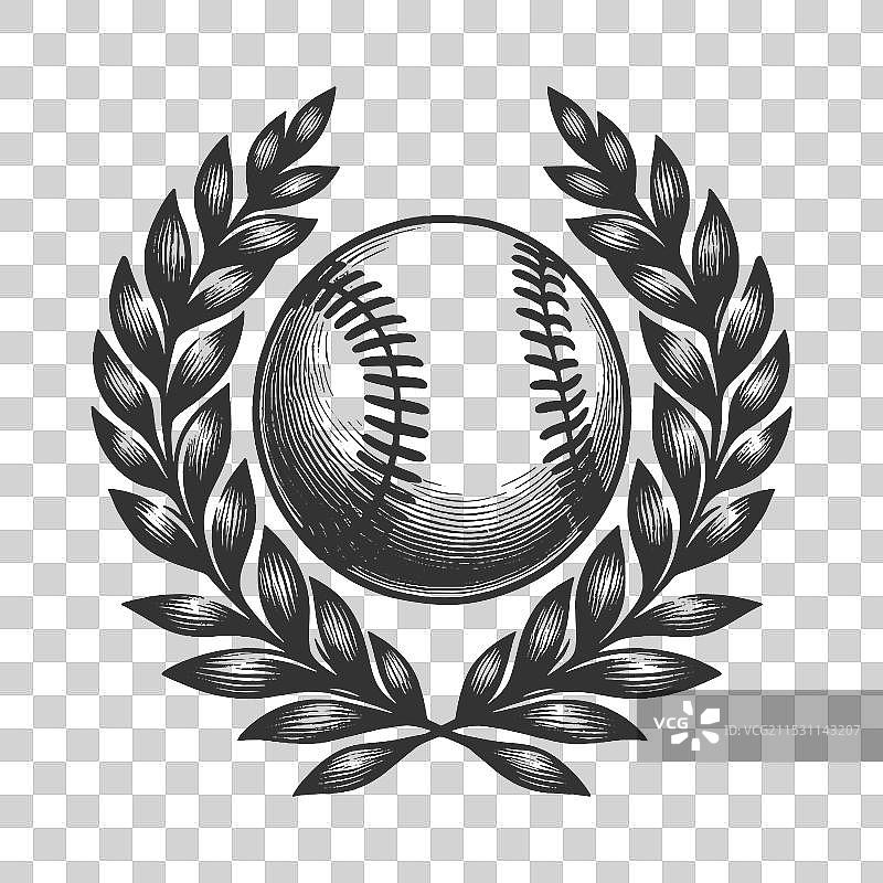 带有月桂花环的棒球徽章图片素材