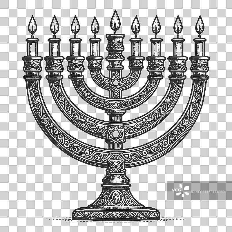 点燃蜡烛的光明节烛台雕刻图片素材