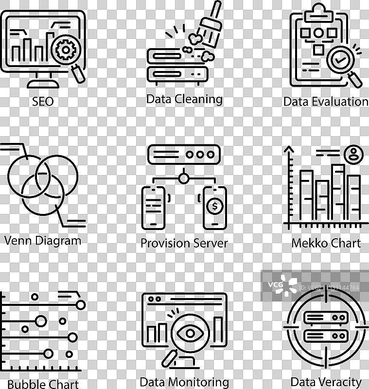 一组商业数据和分析线条图标图片素材