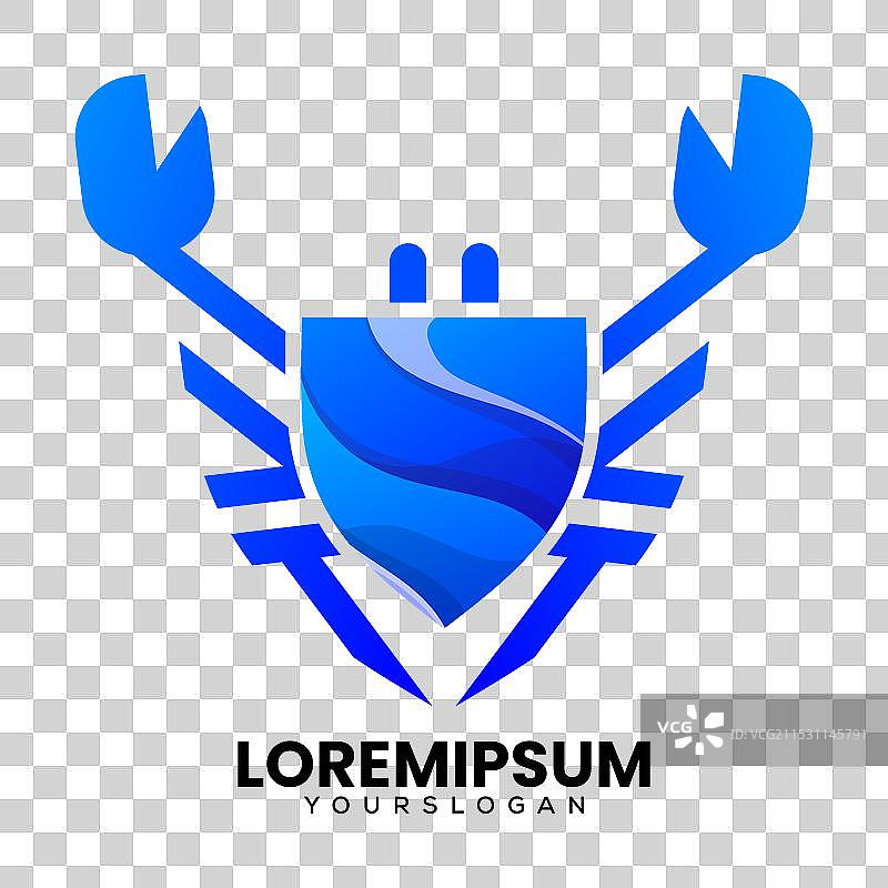 色彩斑斓的螃蟹盾牌创意logo设计图片素材