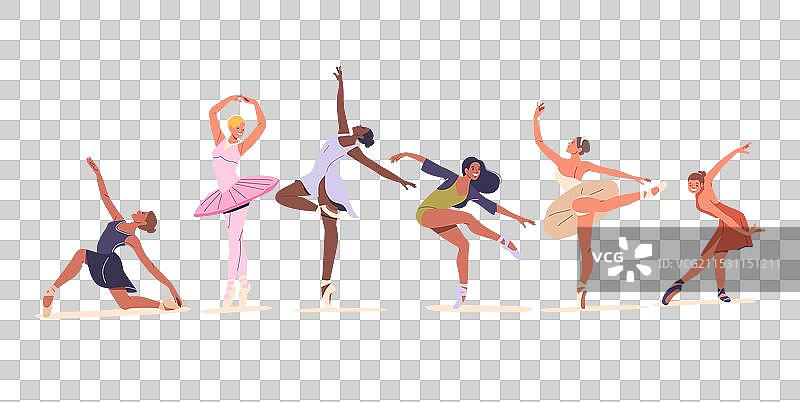 多样化的芭蕾舞者展示优雅的舞姿图片素材