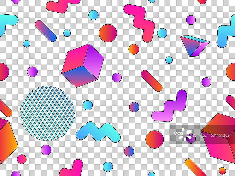 80年代的三维形状几何无缝图案图片素材