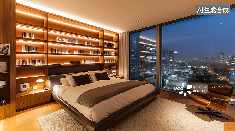 【AI数字艺术】现代极简家居卧室场景图片素材