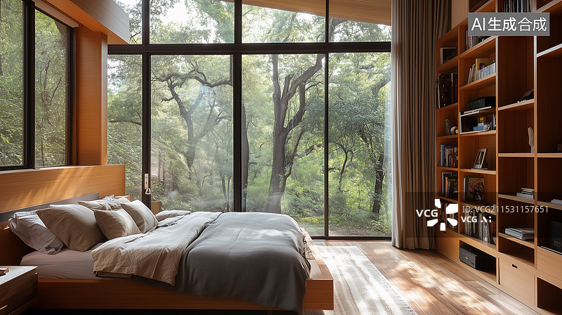 【AI数字艺术】现代极简家居卧室场景图片素材