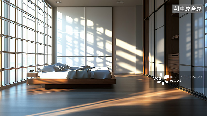【AI数字艺术】现代极简家居卧室场景图片素材