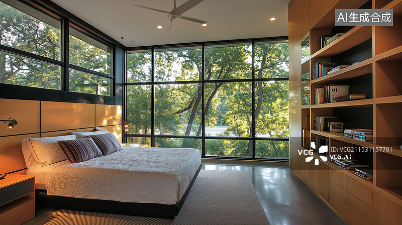 【AI数字艺术】现代极简家居卧室场景图片素材