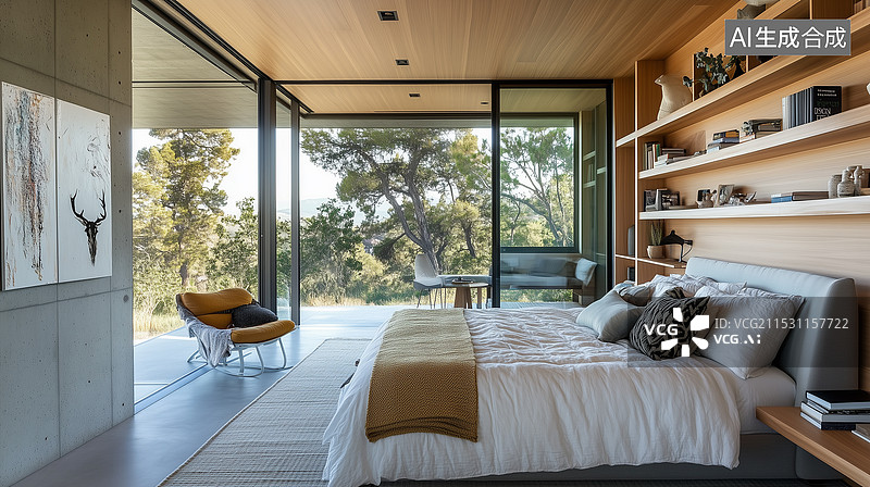 【AI数字艺术】现代极简家居卧室场景图片素材