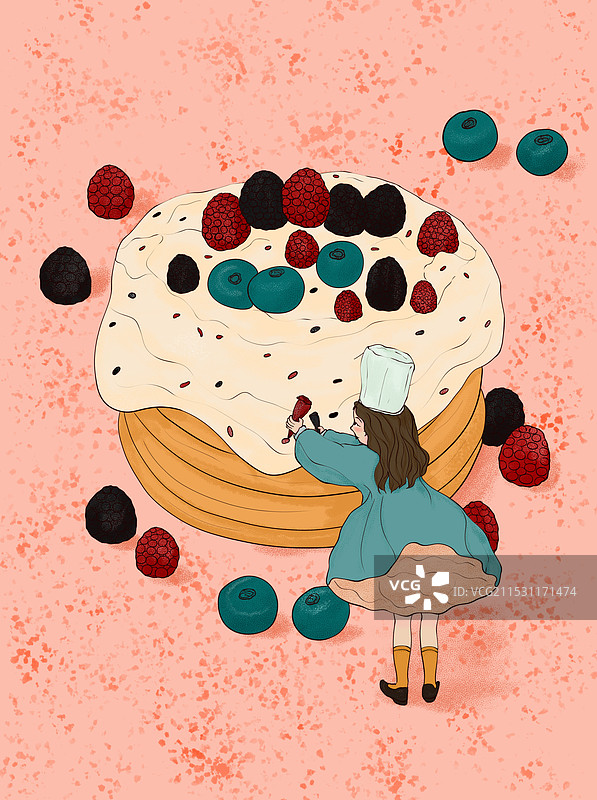 一位女甜品师在制作树莓松饼蛋糕图片素材