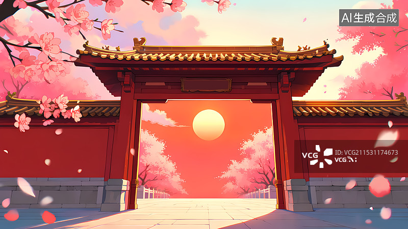 【AI数字艺术】中式古风门口插画图片素材